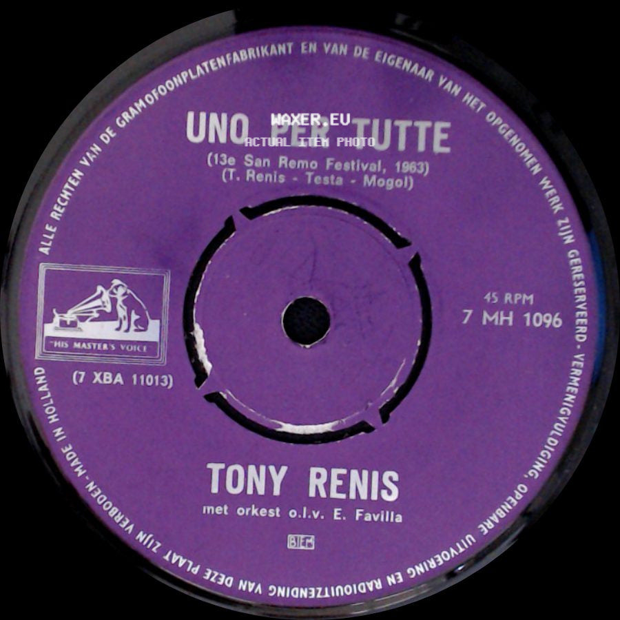 Tony Renis - Uno Per Tutte / Le Ciliege side A