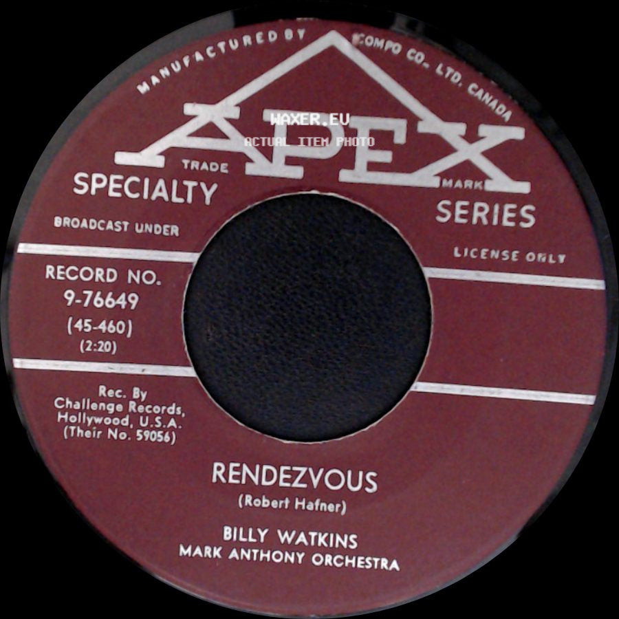 Billy Watkins Carl Cotner Orchestra / Billy Watkins - You're Unforgettable (After You've Been Kissed) / Rendezvous side B