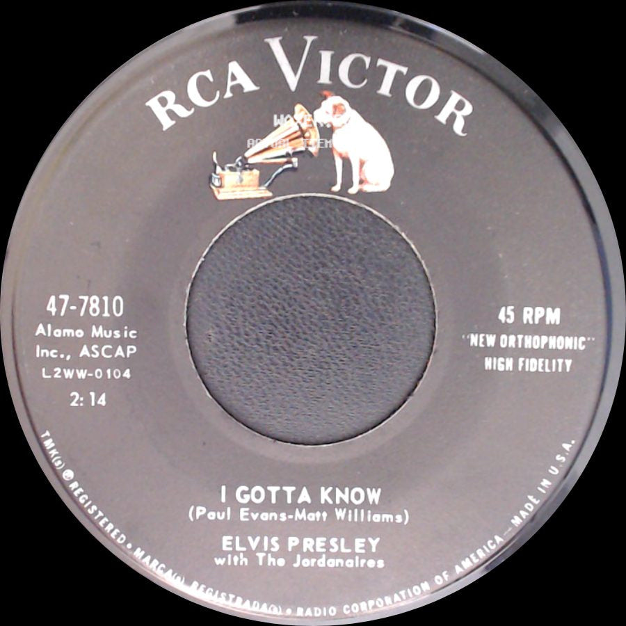 Elvis Presley With The Jordanaires - I Gotta Know / Are You Lonesome To-Night? side A