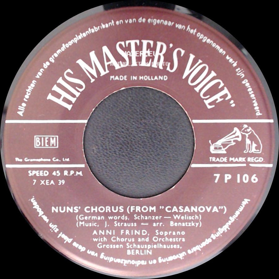 Anni Frind / Orchestra Des Grossen Schauspielhauses, Berlin - Nuns' Chorus (From "Casanova") / Spanish Romance (From "Casanova") side A