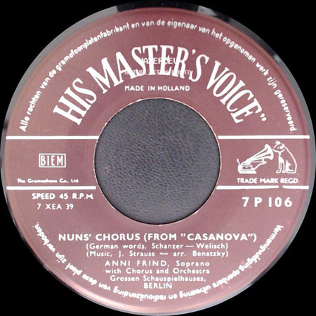 Anni Frind / Orchestra Des Grossen Schauspielhauses, Berlin - Nuns' Chorus (From "Casanova") / Spanish Romance (From "Casanova") side A