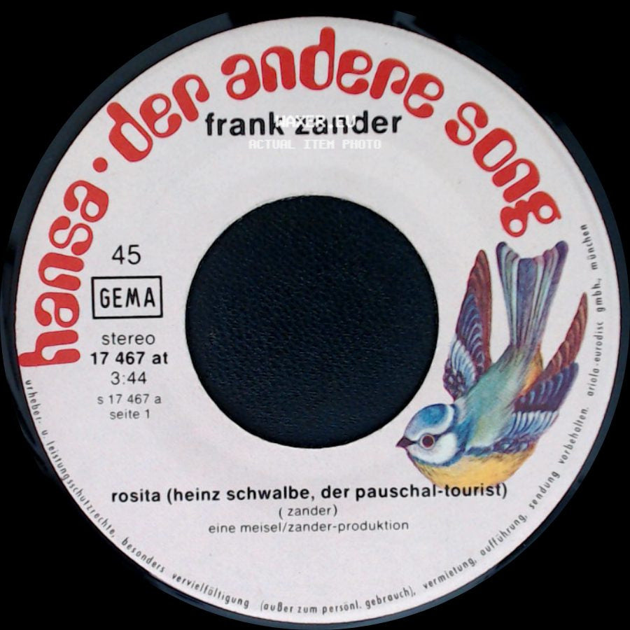 Frank Zander - Rosita (Heinz Schwalbe, Der Pauschal-Tourist) / Oh, Susi (Der Zensierte Song) side A