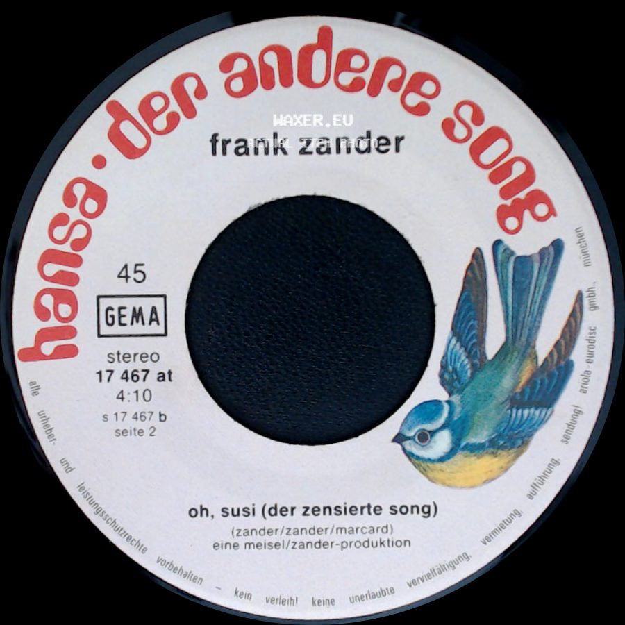 Frank Zander - Rosita (Heinz Schwalbe, Der Pauschal-Tourist) / Oh, Susi (Der Zensierte Song) side B
