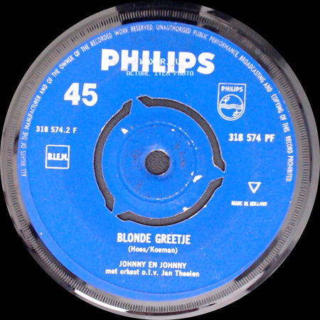 Johnny Hoes / Johnny En Johnny - Op Zee / Blonde Greetje side B