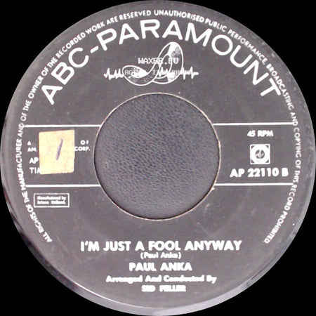 Paul Anka - I'm Just A Fool Anyway / Tonight My Love, Tonight side A