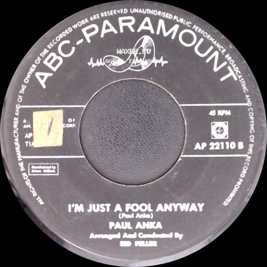 Paul Anka - I'm Just A Fool Anyway / Tonight My Love, Tonight side A