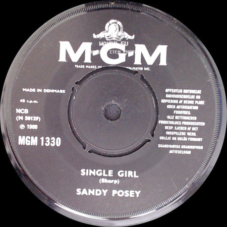 Sandy Posey - Blue Is My Best Color / Single Girl side B