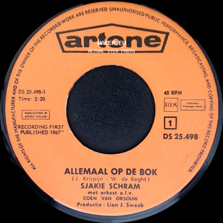 Sjakie Schram - Adam En Eva / Allemaal Op De Bok side B