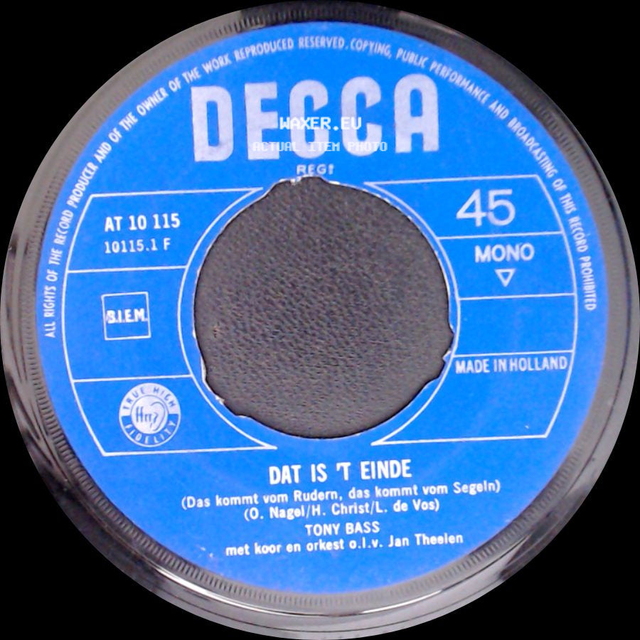 Tony Bass - En Van Je Hoempa Hoempa / Dat Is 't Einde side B