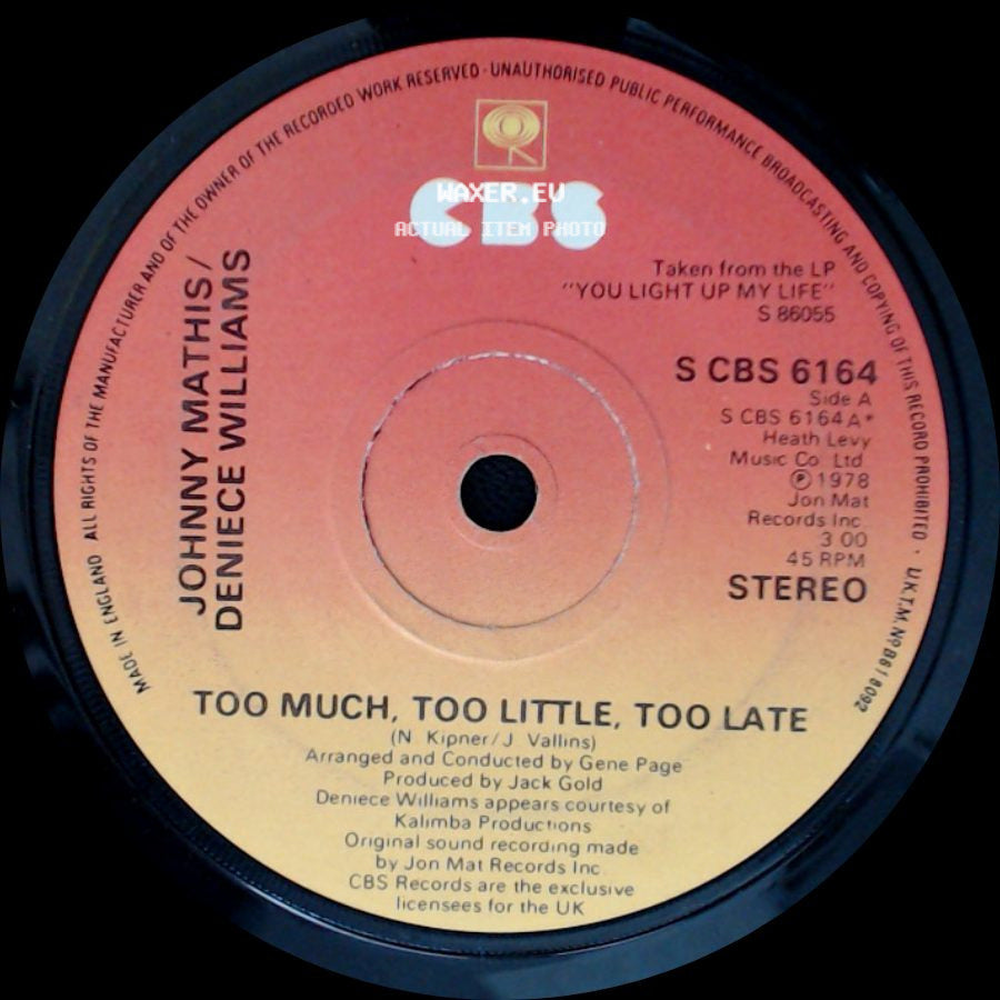 Johnny Mathis / Deniece Williams - Too Much, Too Little, Too Late / Emotions side A