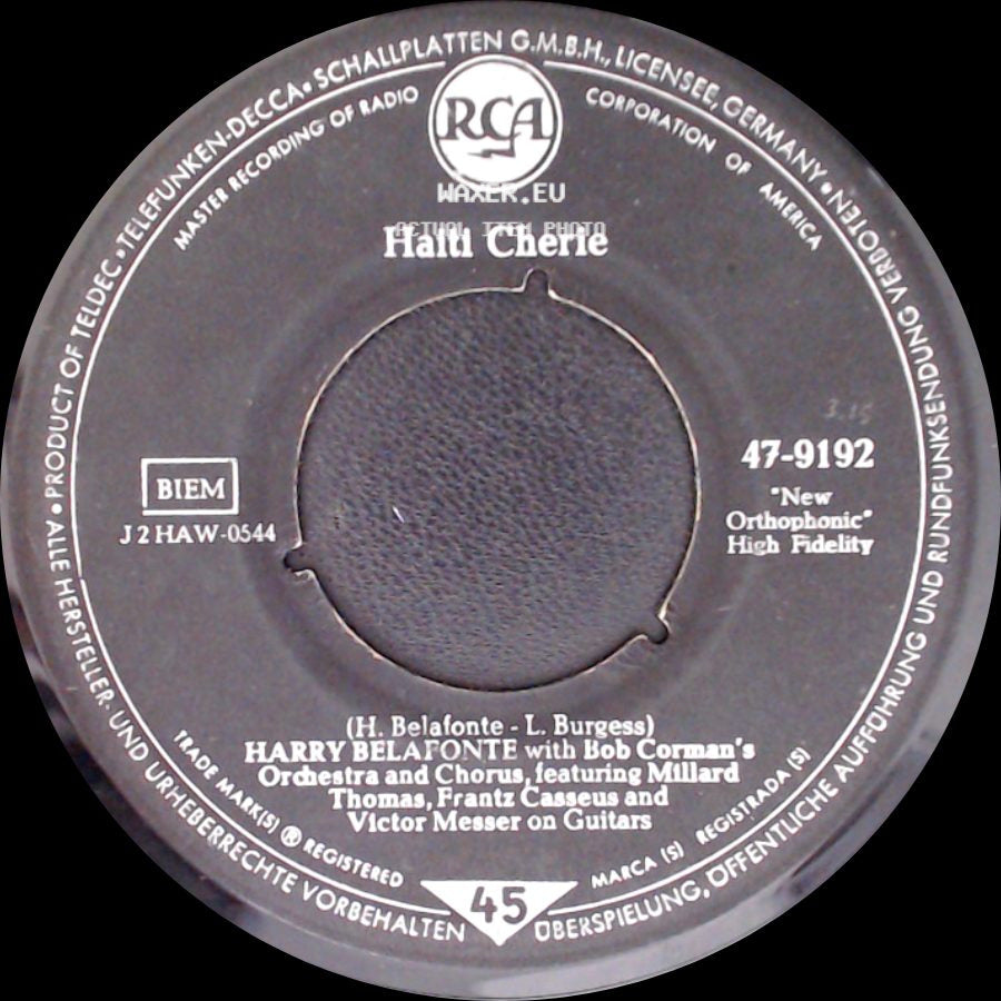 Harry Belafonte / Harry Belafonte With Bob Corman's Orchestra And Chorus, Featuring Millard Thomas, Frantz Casseus And Victor Messer On Guitars - Man Piaba / Haiti Cherie side B