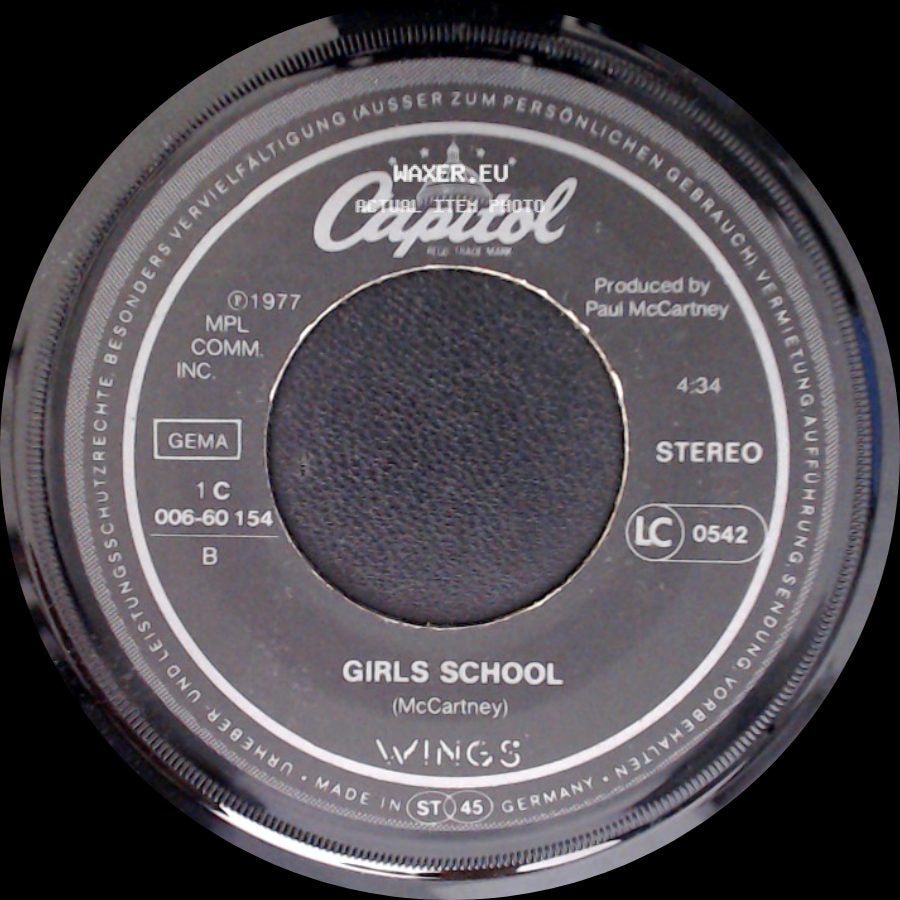Wings - Mull Of Kintyre / Girls School side B