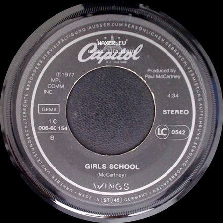 Wings - Mull Of Kintyre / Girls School side B