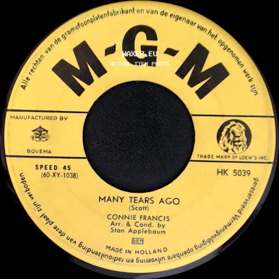 Connie Francis - Senza Mamma (With No One) / Many Tears Ago side B