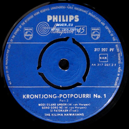 The Kilima Hawaiians - Krontjong-Potpourri No. 1 Part 2 / Krontjong-Potpourri No. 1 Part 1 side A