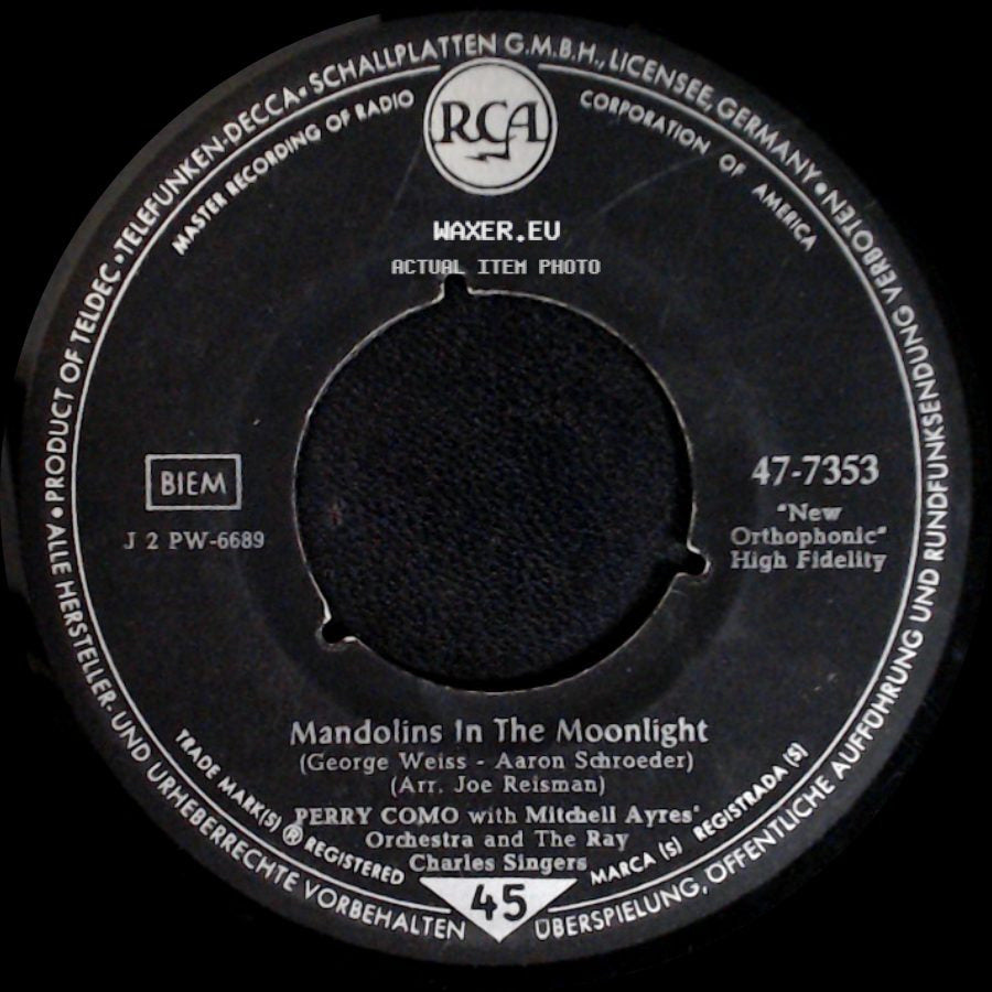 Perry Como With Mitchell Ayres' Orchestra And The Ray Charles Singers - Mandolins In The Moonlight / Love Makes The World Go 'round side A