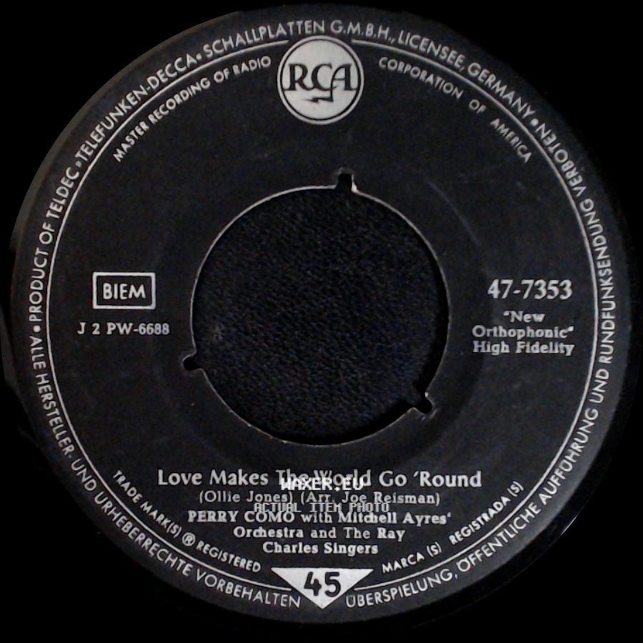 Perry Como With Mitchell Ayres' Orchestra And The Ray Charles Singers - Mandolins In The Moonlight / Love Makes The World Go 'round side B