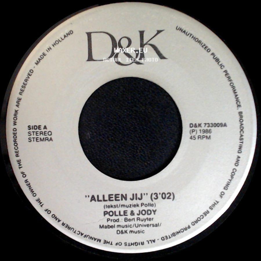 Polle & Jody / Polle - Alleen Jij / Terug Naar Af side A