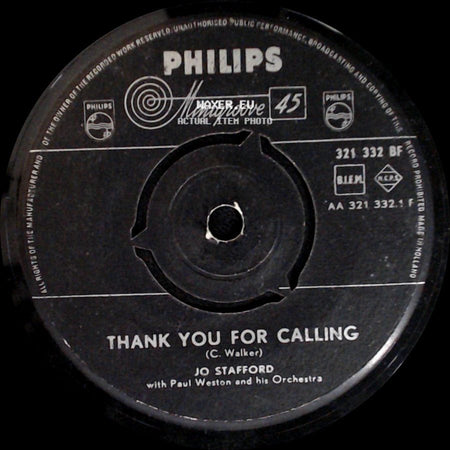 Jo Stafford With Paul Weston And His Orchestra / Jo Stafford - Thank You For Calling / Where Are You? side A