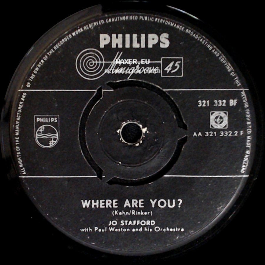 Jo Stafford With Paul Weston And His Orchestra / Jo Stafford - Thank You For Calling / Where Are You? side B