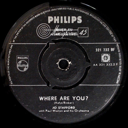 Jo Stafford With Paul Weston And His Orchestra / Jo Stafford - Thank You For Calling / Where Are You? side B