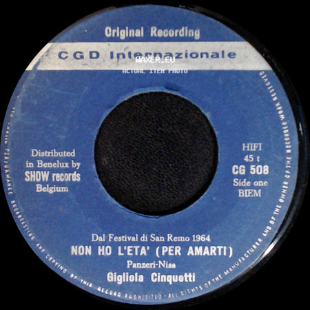 Gigliola Cinquetti - Non Ho L'eta' (Per Amarti) / Sei Un Bravo Ragazzo side A