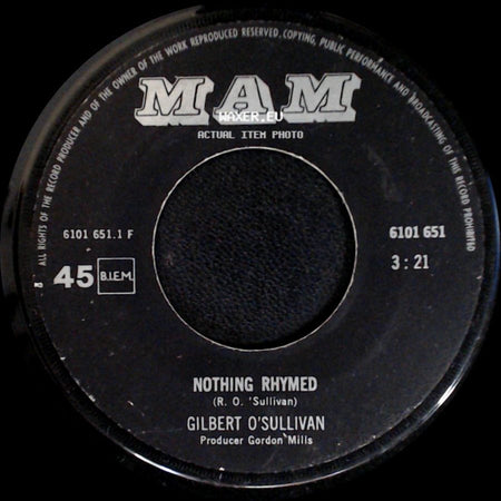 Gilbert O'sullivan - Nothing Rhymed / Everybody Knows side A