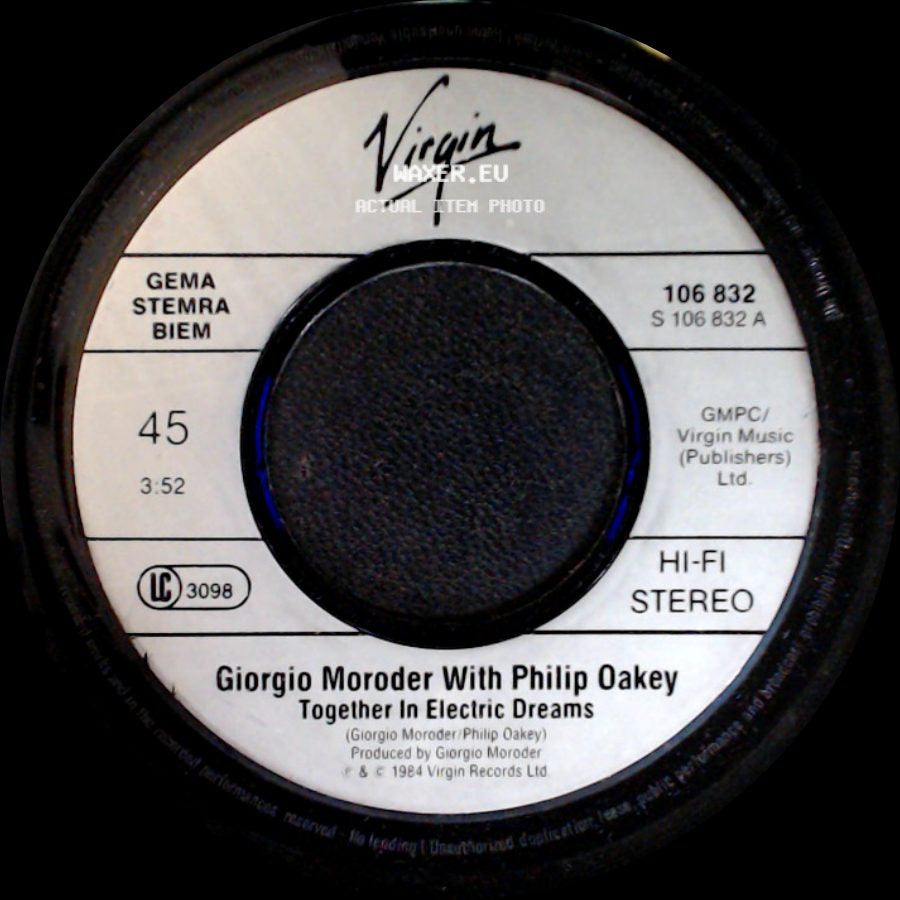 Giorgio Moroder With Philip Oakey - Together In Electric Dreams / Together In Electric Dreams side B