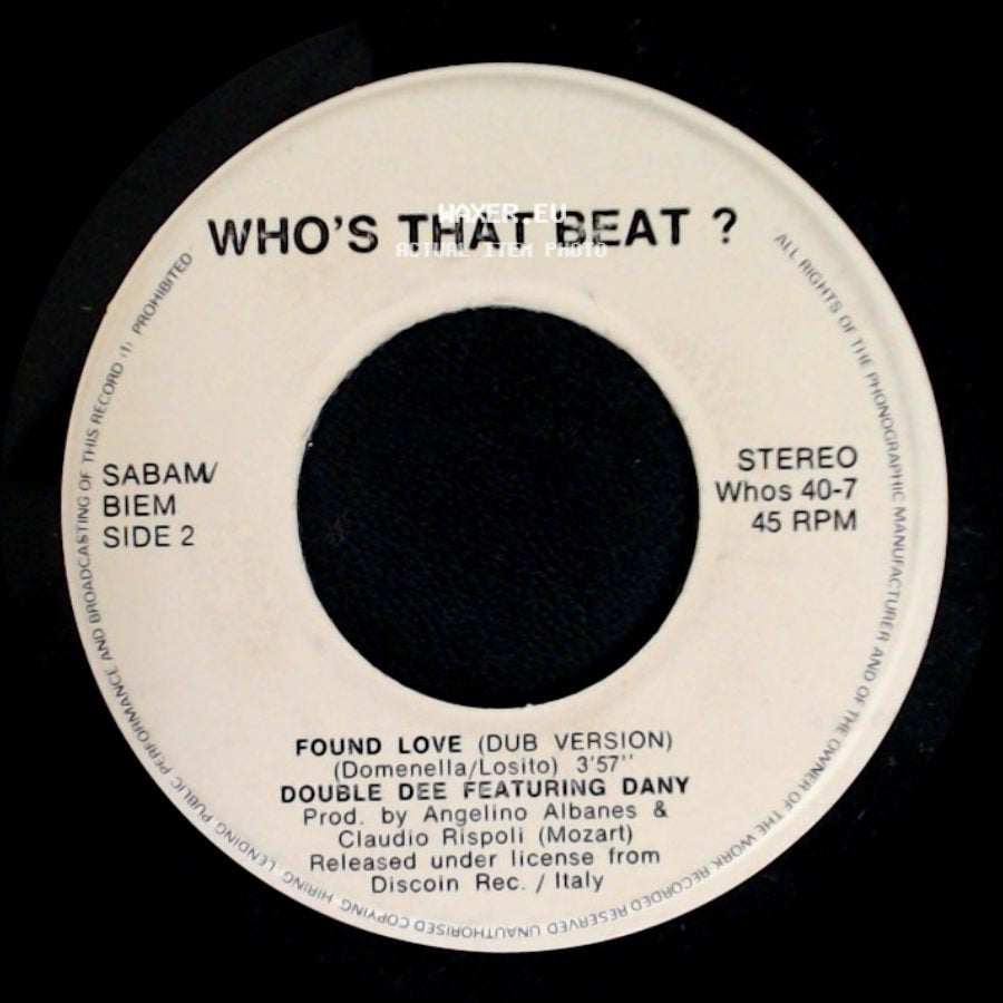 Double Dee Featuring Dany - Found Love (Full Version) / Found Love (Dub Version) side B