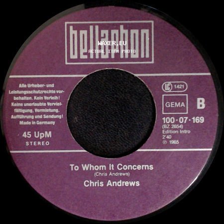 Chris Andrews - To Whom It Concerns / Yesterday Man side A