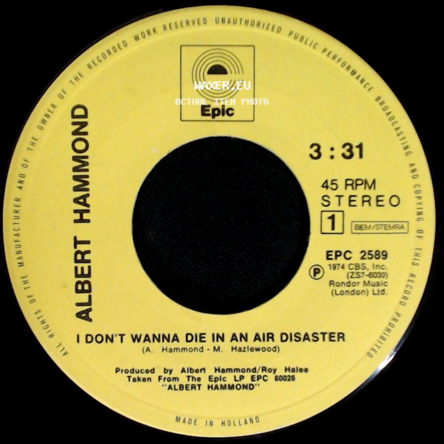 Albert Hammond - Candle Light, Sweet Candle Light / I Don't Wanna Die In An Air Disaster side B