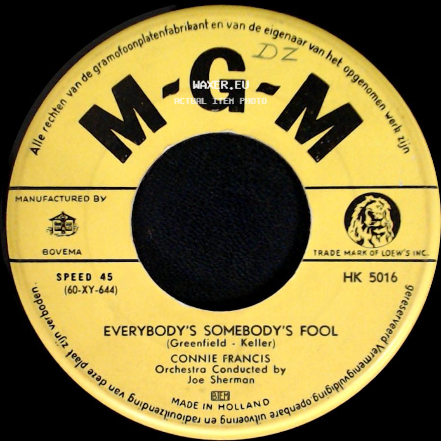 Connie Francis - Everybody's Somebody's Fool / Jealous Of You (Tango Della Gelosia) side A
