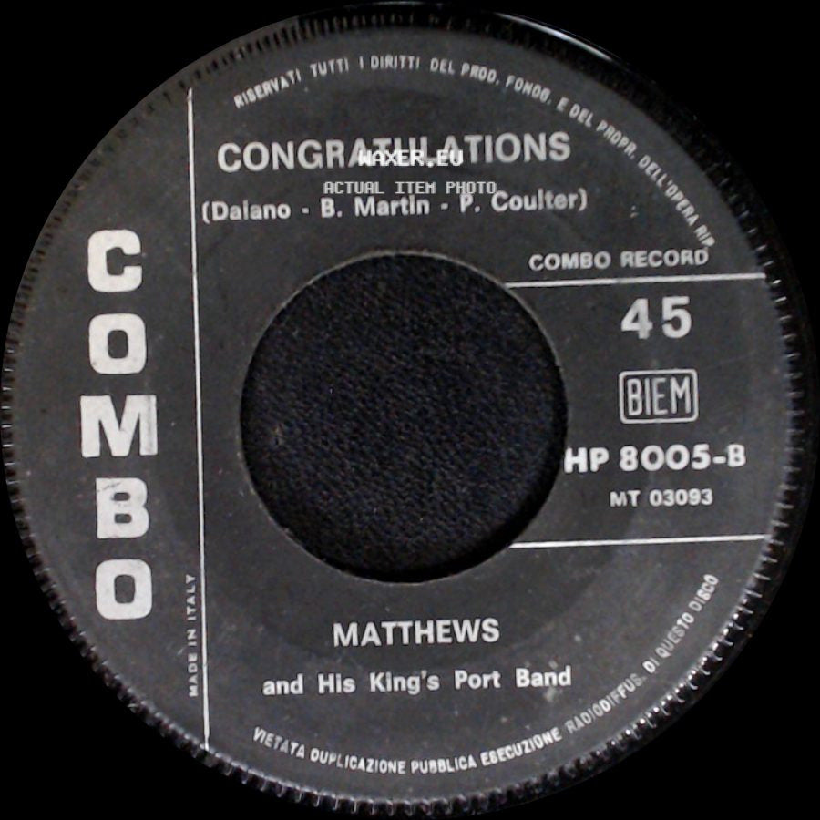Matthews And His King's Port Band - Congratulations / L'amore E' Blu side A