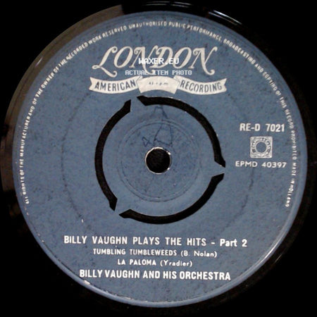 Billy Vaughn And His Orchestra - Billy Vaughn Plays The Hits - Part 1 / Billy Vaughn Plays The Hits - Part 2 side B