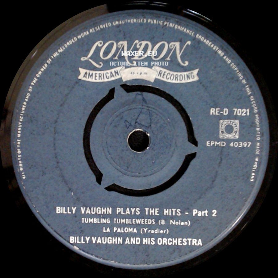Billy Vaughn And His Orchestra - Billy Vaughn Plays The Hits - Part 1 / Billy Vaughn Plays The Hits - Part 2 side B