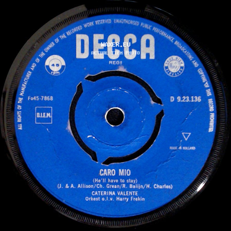 Caterina Valente - Zeeman / Caro Mio (He'll Have To Stay) side B