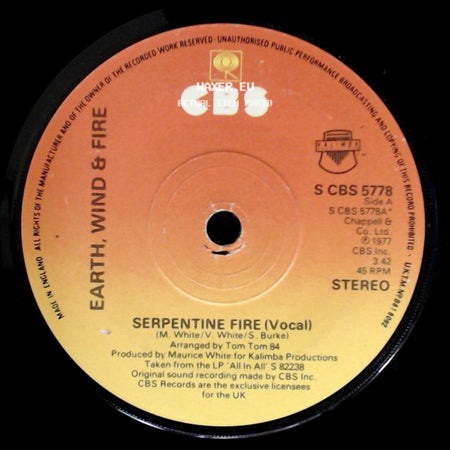 Earth, Wind & Fire - Serpentine Fire (Vocal) / Serpentine Fire (Instrumental) side A