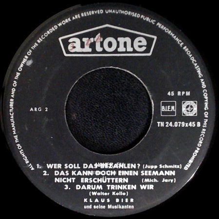 Klaus Bier Und Seine Musikanten - Adieu, Mein Kleiner Gardeoffizier / Unknown Title B side B