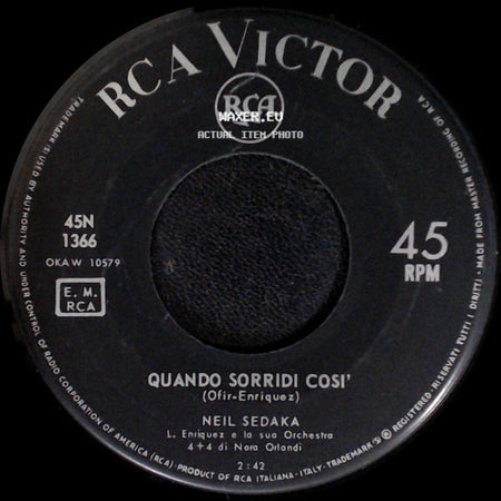 Neil Sedaka - Adesso No / Quando Sorridi Cosi' side B