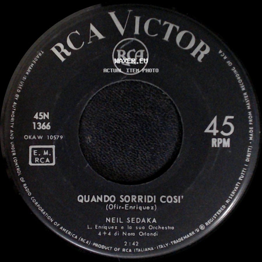 Neil Sedaka - Adesso No / Quando Sorridi Cosi' side B