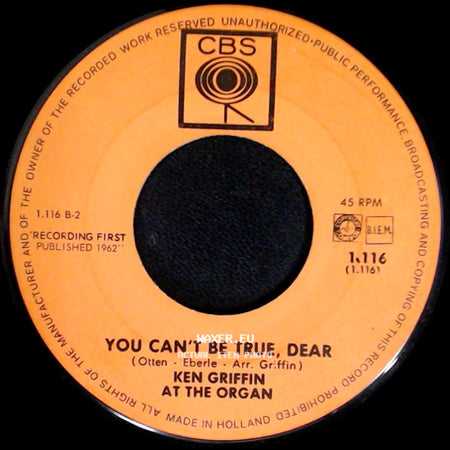 Ken Griffin At The Organ / Ken Griffin - The Cuckoo Waltz / You Can't Be True, Dear side B