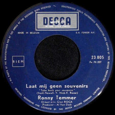Ronny Temmer - Laat Mij Geen Souvenirs / Schenk Mij Je Glimlach, Maria side A