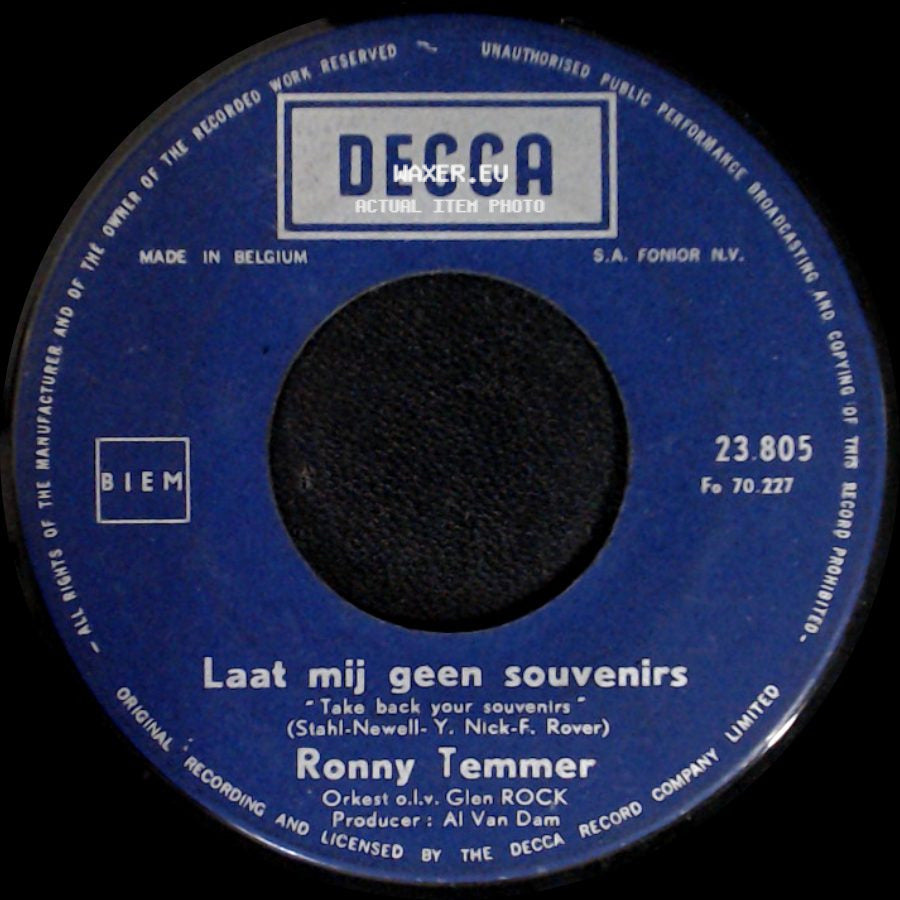 Ronny Temmer - Laat Mij Geen Souvenirs / Schenk Mij Je Glimlach, Maria side A