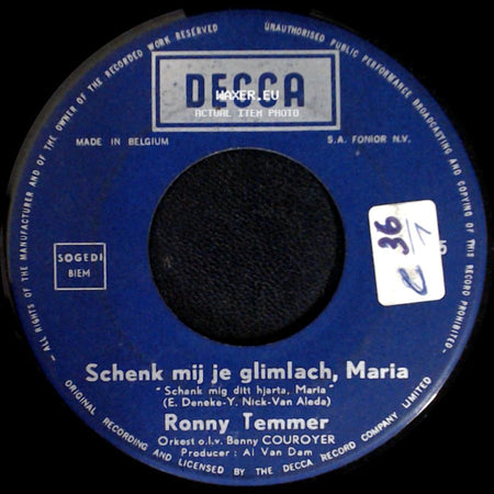 Ronny Temmer - Laat Mij Geen Souvenirs / Schenk Mij Je Glimlach, Maria side B