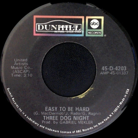 Three Dog Night - Dreaming Isn't Good For You / Easy To Be Hard side B