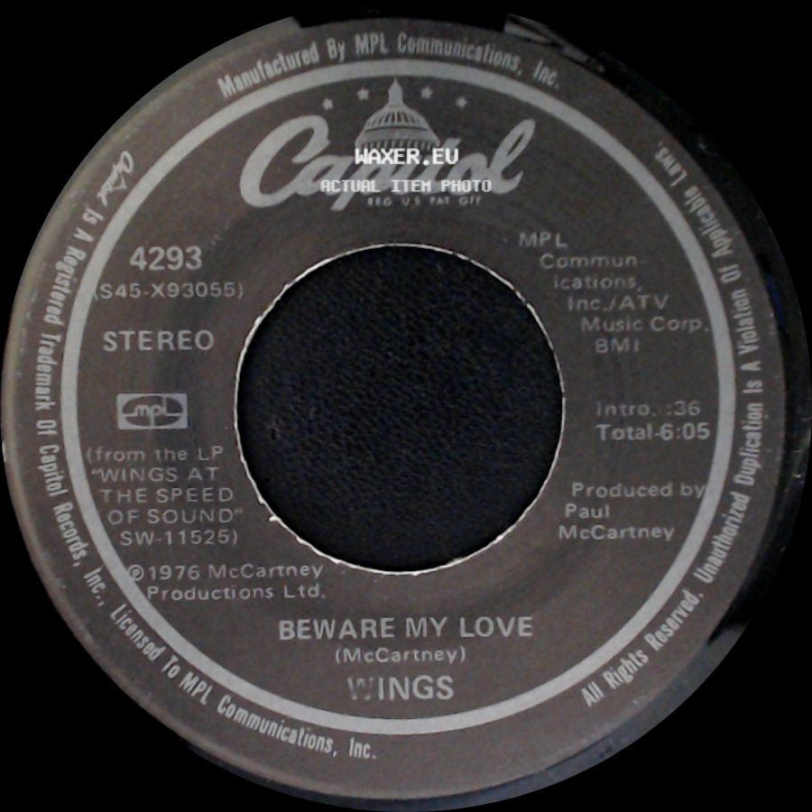Wings - Let 'em In / Beware My Love side B