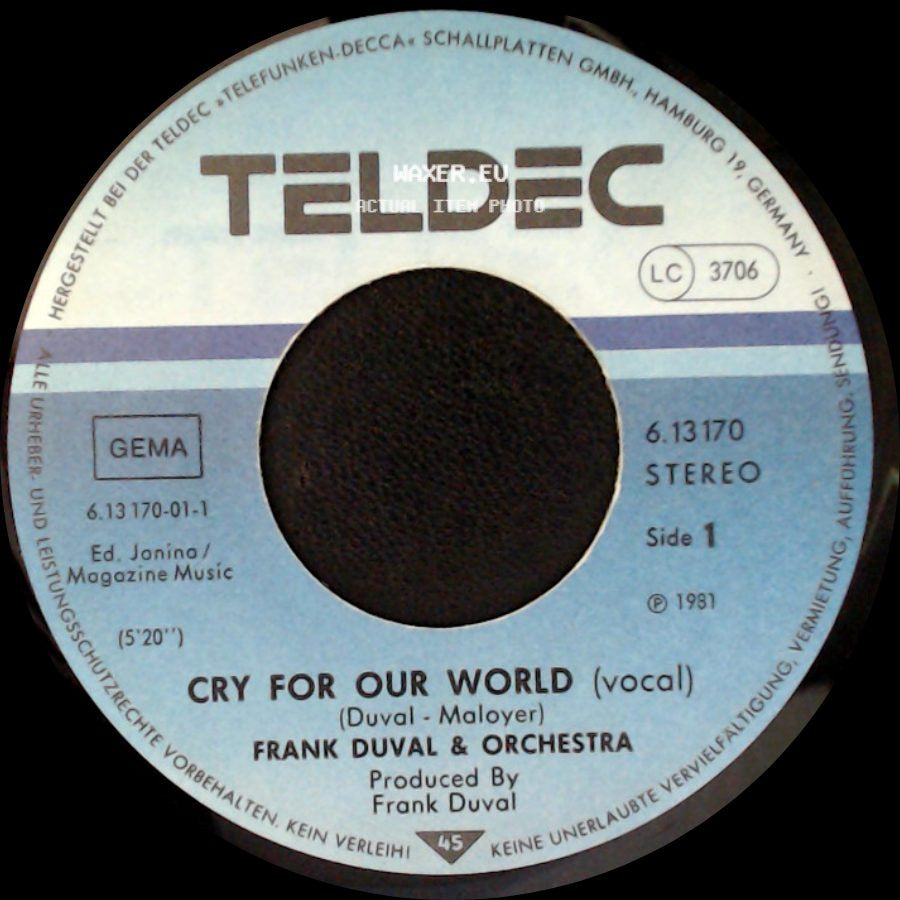 Frank Duval & Orchestra - Cry For Our World (Vocal) / Autumn Dreams (Instrumental) side A
