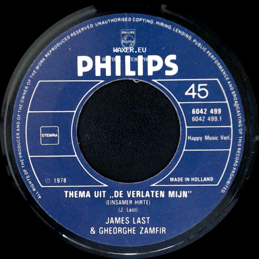 James Last & Gheorghe Zamfir / Gheorghe Zamfir - Thema Uit "De Verlaten Mijn" (Einsamer Hirte) / Adagio 8 side A