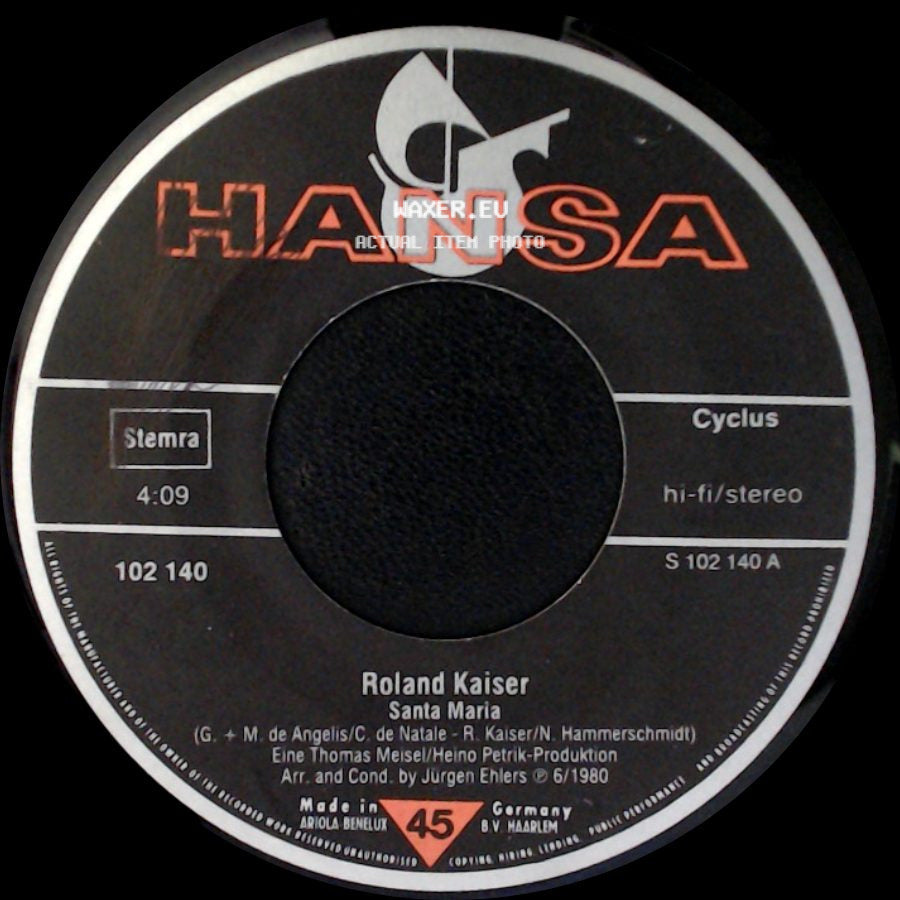 Roland Kaiser - Wer Träumt Nachts Nicht Gern Allein / Santa Maria side B
