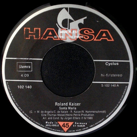 Roland Kaiser - Wer Träumt Nachts Nicht Gern Allein / Santa Maria side B